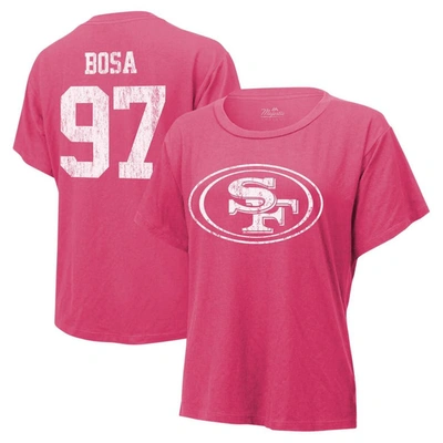 Majestic Women's  Threads Nick Bosa Pink Distressed San Francisco 49ers Name And Number T-shirt