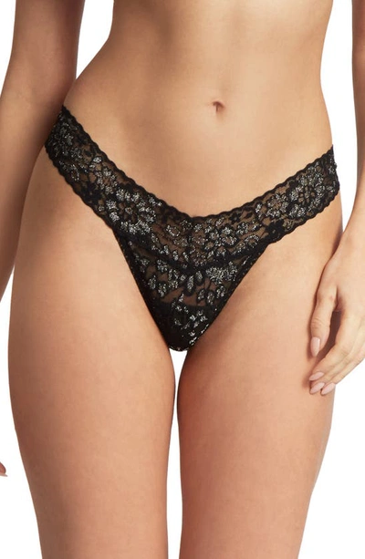 Hanky Panky Metallic Low-rise Daily Lace Thong In Black