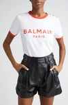 Balmain Three-button Cotton Logo Graphic T-shirt In Gqt White/ Red