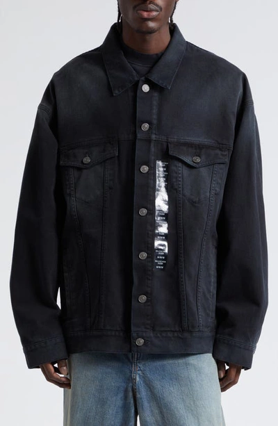 Balenciaga Sticker Oversize Denim Jacket In Soft Black Left Hand Denim