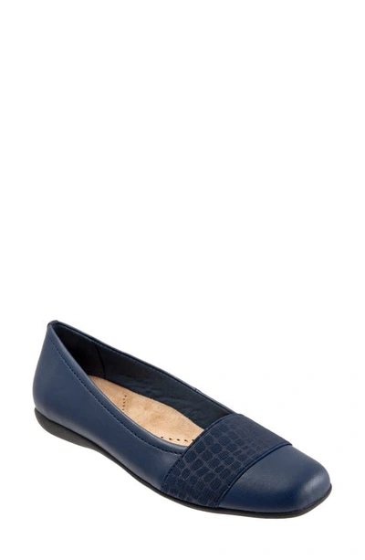 Trotters Samantha Flat In Navy Faux Leather