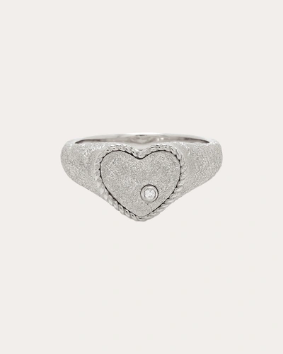 Yvonne Léon Women's Diamond & 9k White Gold Glitter Heart Baby Signet Ring In Silver