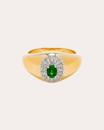 Yvonne Léon Women's Emerald & Diamond Pompadour Pierre Mini Signet Ring 18k Gold In Green