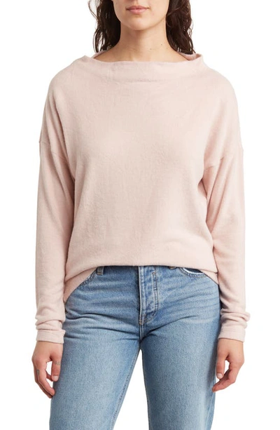 Renee C Brushed Knit Boat Neck Top In Blush