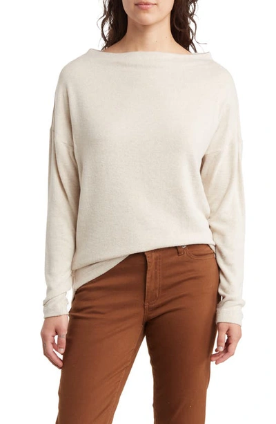 Renee C Brushed Knit Boat Neck Top In Brown