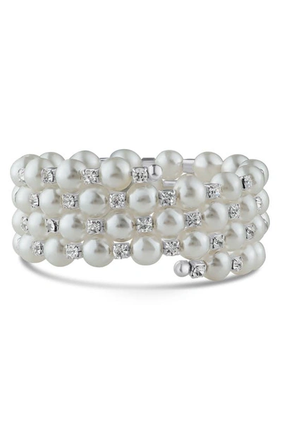 Jardin Imitation Pearl & Crystal Wire Wrap Bracelet In Metallic