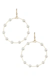Jardin Crystal & Imitation Pearl Frontal Hoop Drop Earrings In White/ Gold