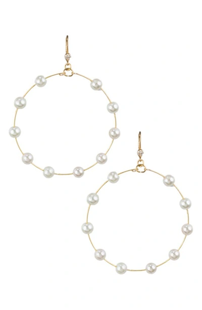 Jardin Crystal & Imitation Pearl Frontal Hoop Drop Earrings In White/ Gold