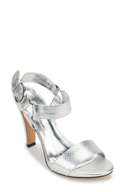 Karl Lagerfeld Cieone Croc Embossed Sandal In Silver
