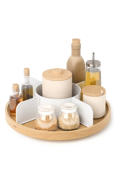 Umbra Bellwood Lazy Susan Divided Storage Tray In White/natural