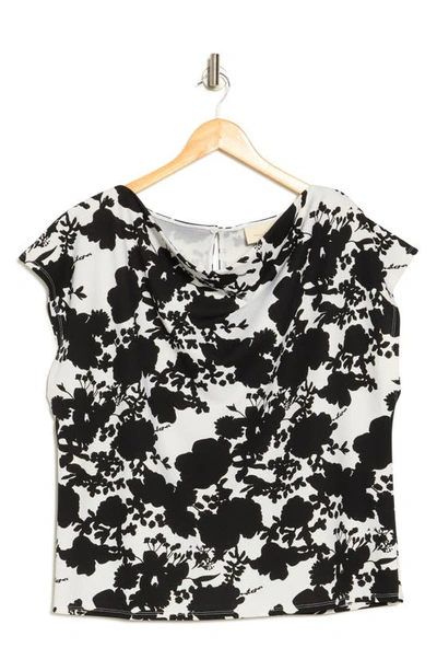 Melloday Cowl Neck Top In Black/ White Floral