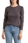 Renee C Puff Sleeve Crew Neck Top In Dark Cement