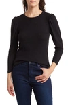 Renee C Puff Sleeve Crew Neck Top In Black