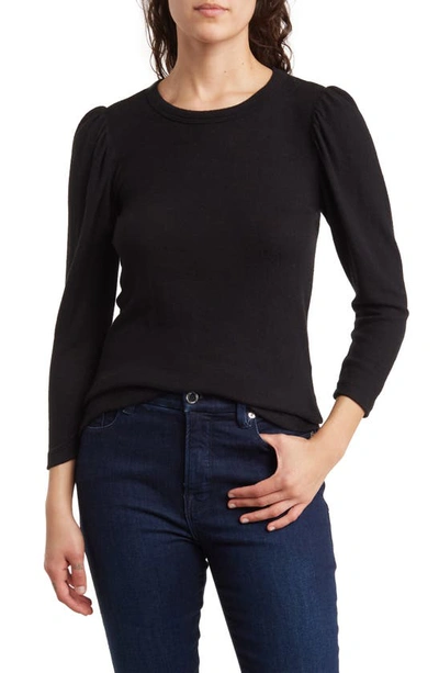 Renee C Puff Sleeve Crew Neck Top In Black