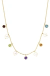 Effy 14k Yellow Gold 5.5mm Freshwater Pearl & Semiprecious Stone Charm Necklace In Blue/ Green Multi