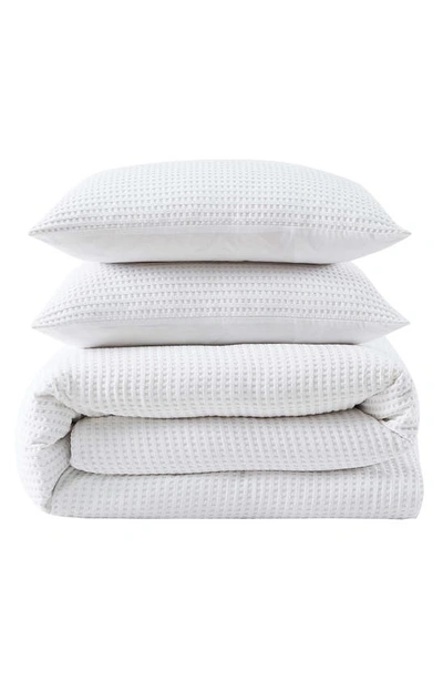 Kenneth Cole Solid Waffle Duvet Cover Set In White