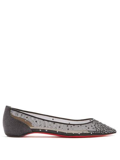 Christian Louboutin Follies Strass Crystal Embellished Flat In Hematite