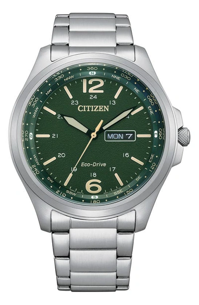 Citizen Eco-drive Stainless Steel Bracelet Watch, 44mm In Silver-tone/ Green