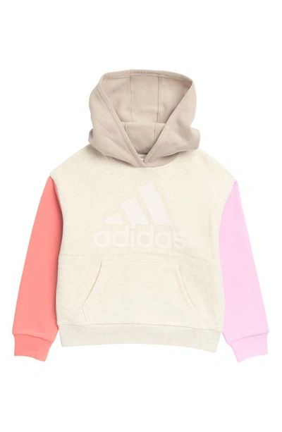 Adidas Originals Kids' Big Girls Long Sleeve Color Block Hoodie In Tan Heather