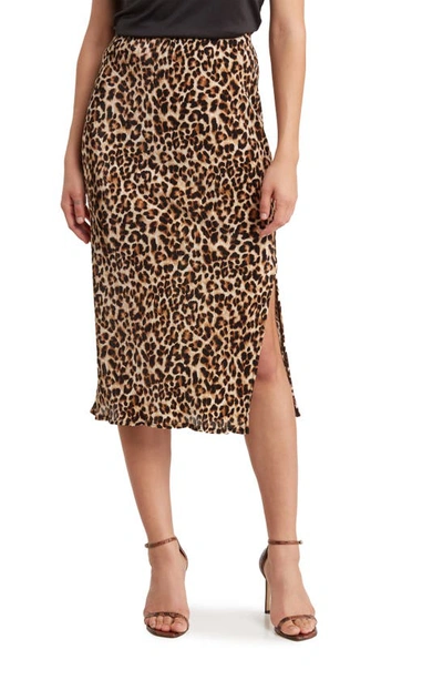 Renee C Leopard Print Midi Skirt In Taupe