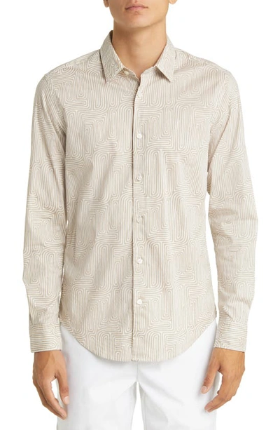 Hugo Boss Ronni Slim Fit Stretch Cotton Button-up Shirt In Light Beige