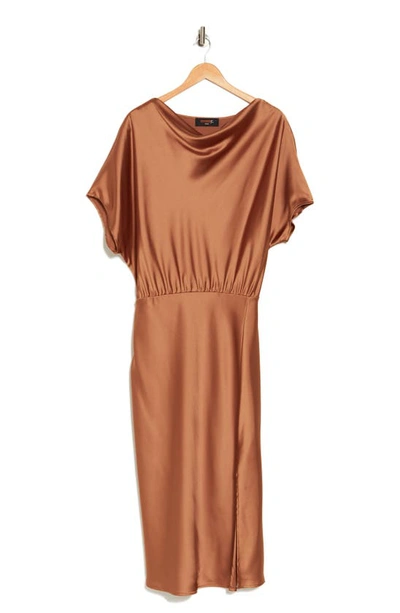 Renee C Satin Off The Shoulder Dress In Caramel