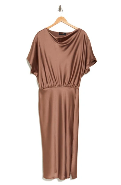 Renee C Satin Off The Shoulder Dress In Dune