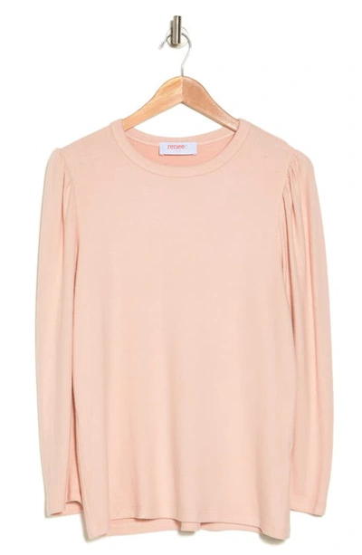 Renee C Long Sleeve Puff Shoulder Top In Blush