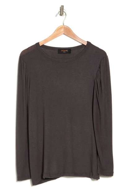 Renee C Long Sleeve Puff Shoulder Top In Dark Cement