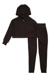 90 Degree By Reflex Kids' Scuba Crop Hoodie & Joggers Set In Black