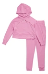 90 Degree By Reflex Kids' Scuba Crop Hoodie & Joggers Set In First Bloom