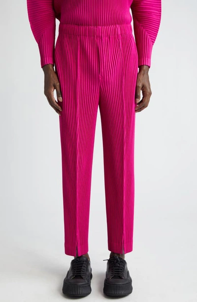 Issey Miyake Monthly Colors November Pleated Straight Leg Pants In Magenta