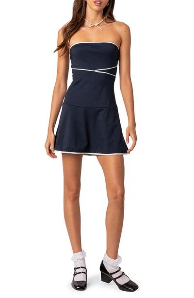 Edikted Freya Contrast Trim Strapless Minidress In Navy