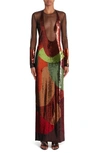 Tom Ford Long Sleeve Sequin & Mesh Gown In Multi
