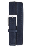 Florsheim Lucky Perforated Suede Belt In Navy