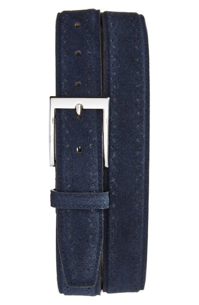 Florsheim Lucky Perforated Suede Belt In Navy