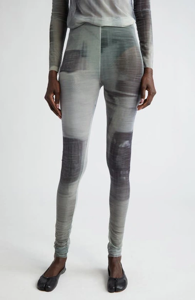 Elliss Sheer Mesh Leggings In Green Print Multi