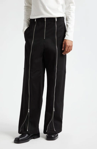 Jil Sander Zip Detail Cotton Pants In Black