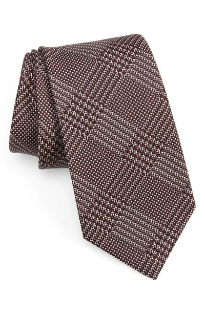 Tom Ford Geometric Grid Silk Tie In Multicolor Maroon