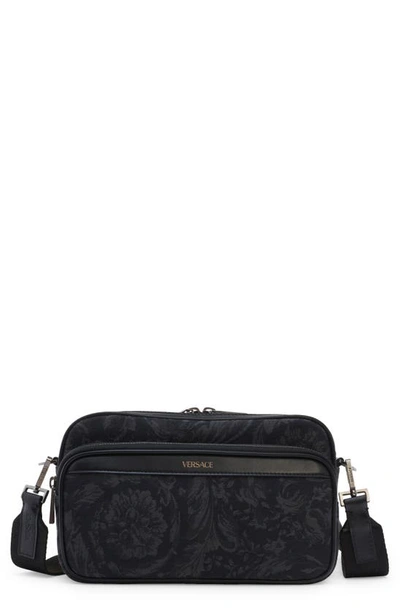 Versace Barocco Jacquard Twill Camera Bag In Black+blac