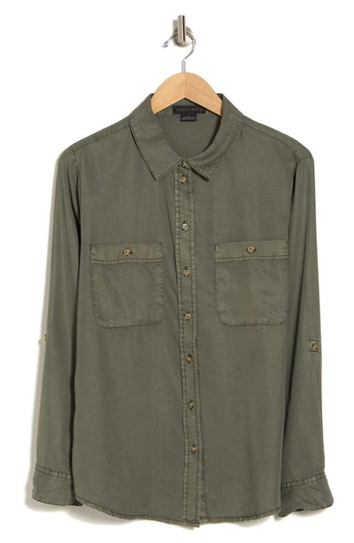 Sanctuary Tencel® Lyocell Boyfriend Button-up Shirt In Pine Green