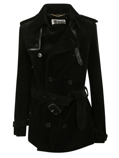 Saint Laurent Belted Classic Coat In Black