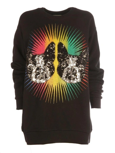 Gucci Dogs Logo Rainbow Sweater In Black Multi
