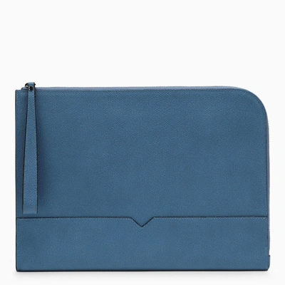 Valextra Light Blue-grey Leather Document Holder In Red