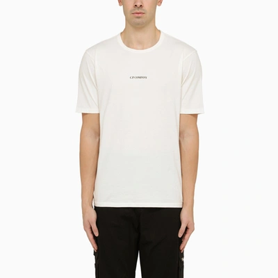 C.p. Company Gauze-coloured Crew-neck T-shirt With Logo In White