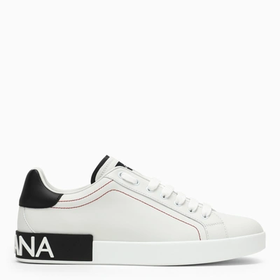 Dolce & Gabbana Men's White Leather Low-top Sneakers With Contrasting Color Inserts And Visible Stitching