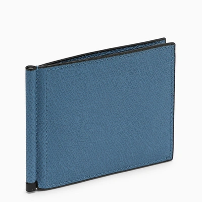 Valextra Light Blue Grey Grip Wallet In Grained Leather In Multicolor