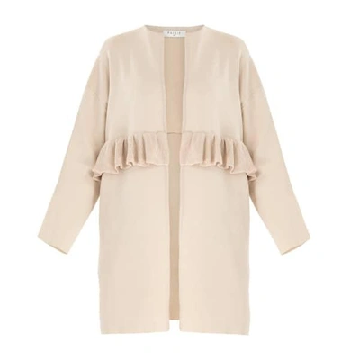 Paisie Open Knit Cardigan With Ruffle Detail In Beige