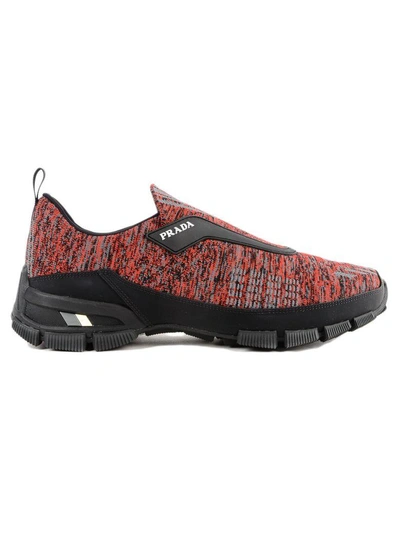 Prada Knitted Slip-on Sneakers In Rosso