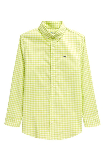 Vineyard Vines Kids' On-the-go Brrrº Gingham Button-down Shirt In Wild Lime